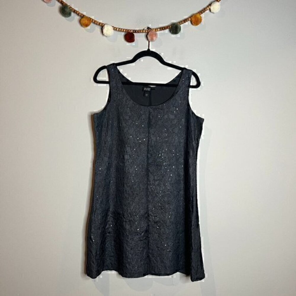 Eileen Fisher charcoal silk embroidered sequin dress